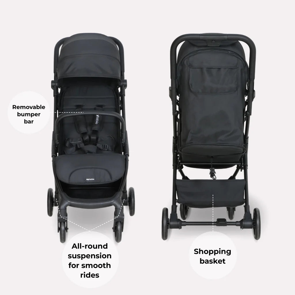 My Babiie MBX2 Lightweight Compact Travel Stroller – Black Pushchair